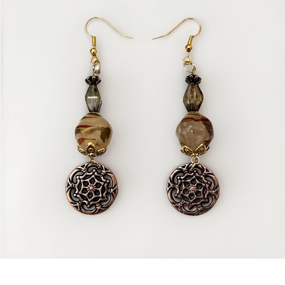 Earrings Beaded Handmade Bohemian Beach Artisan On 18k Gold Plated Hooks